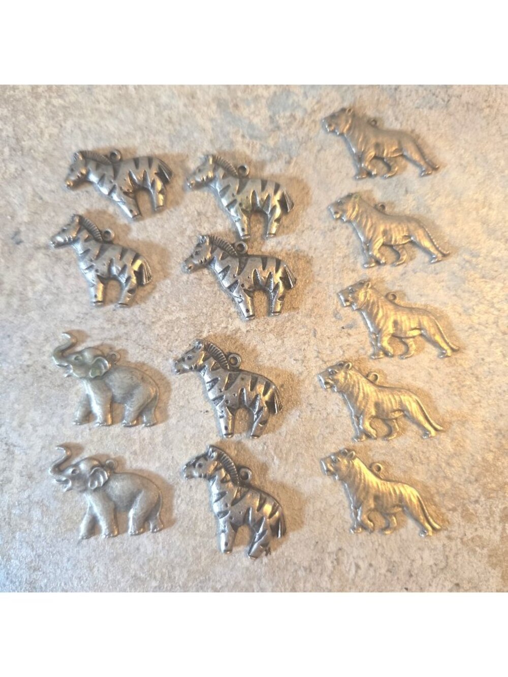 13 Wild Animal Charms Silver-Toned for Jewelry Making Zebra Elephant Lion